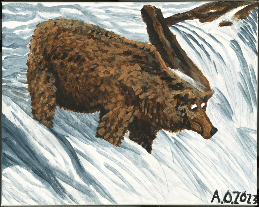 bear fishing in waterfall drawing